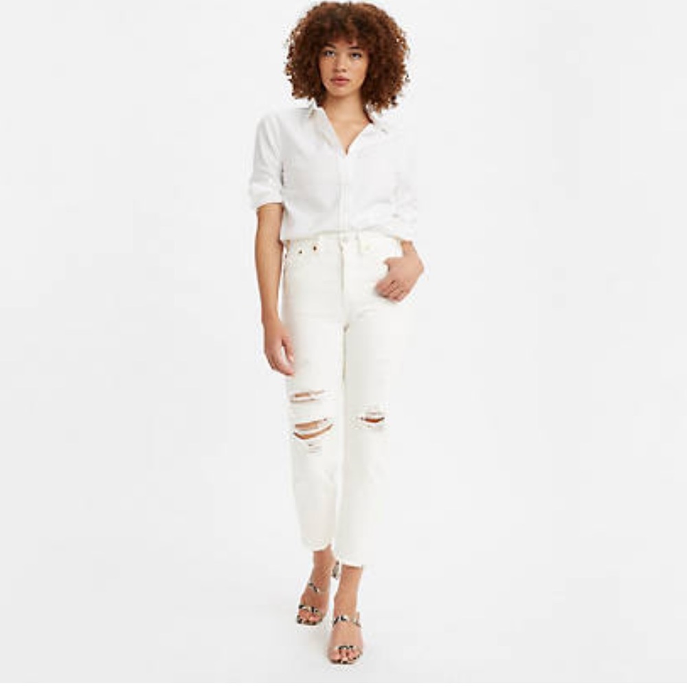 Levi's 501 Wedgie Straight Distressed White Jeans Sz 32